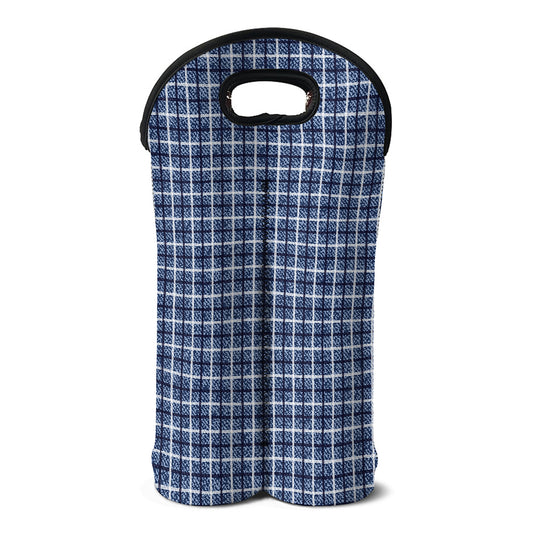 Denim Tattersall Pattern Print Double Neoprene Wine Tote