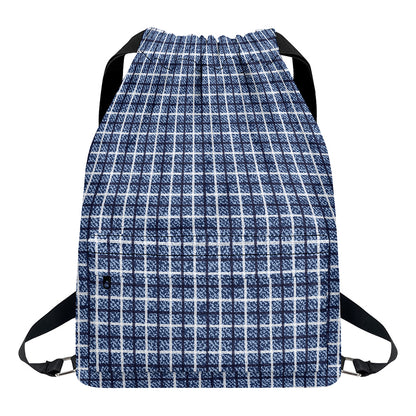 Denim Tattersall Pattern Print Drawstring Backpack