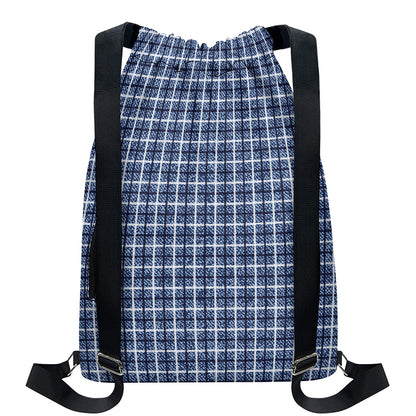 Denim Tattersall Pattern Print Drawstring Backpack