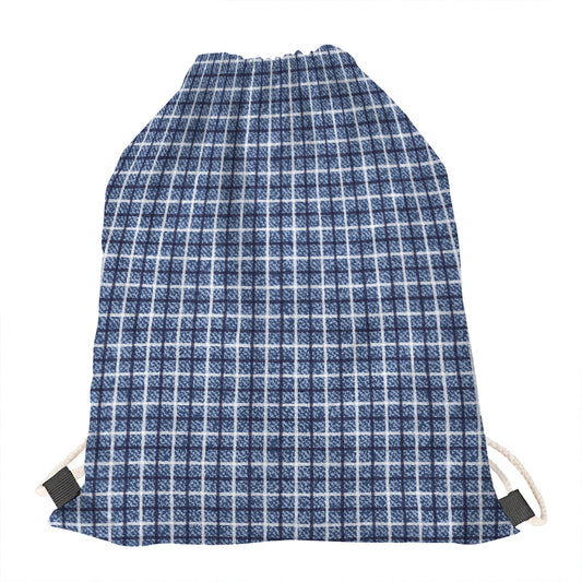 Denim Tattersall Pattern Print Drawstring Bag