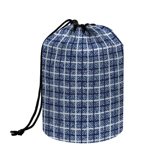 Denim Tattersall Pattern Print Drawstring Makeup Bag