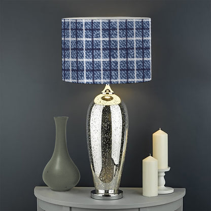 Denim Tattersall Pattern Print Drum Lamp Shade