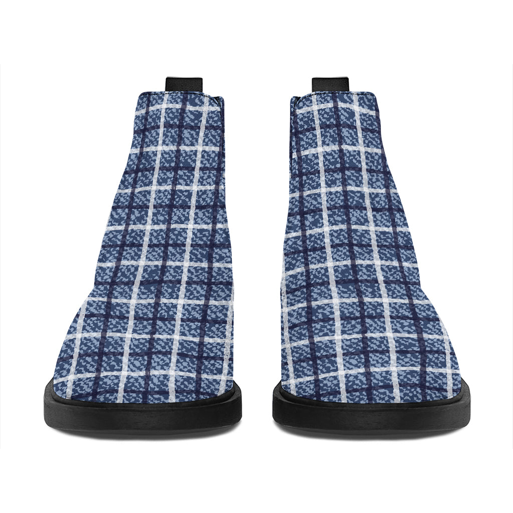 Denim Tattersall Pattern Print Flat Ankle Boots