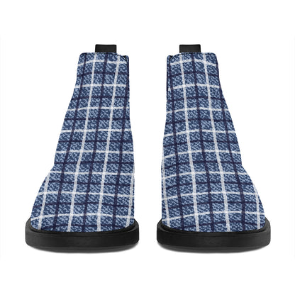 Denim Tattersall Pattern Print Flat Ankle Boots