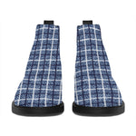 Denim Tattersall Pattern Print Flat Ankle Boots