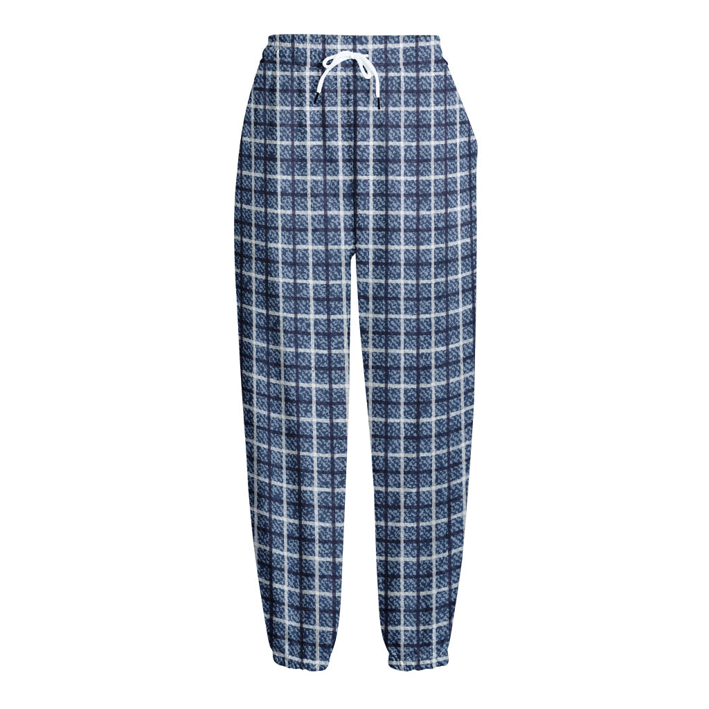Denim Tattersall Pattern Print Fleece Lined Knit Pants