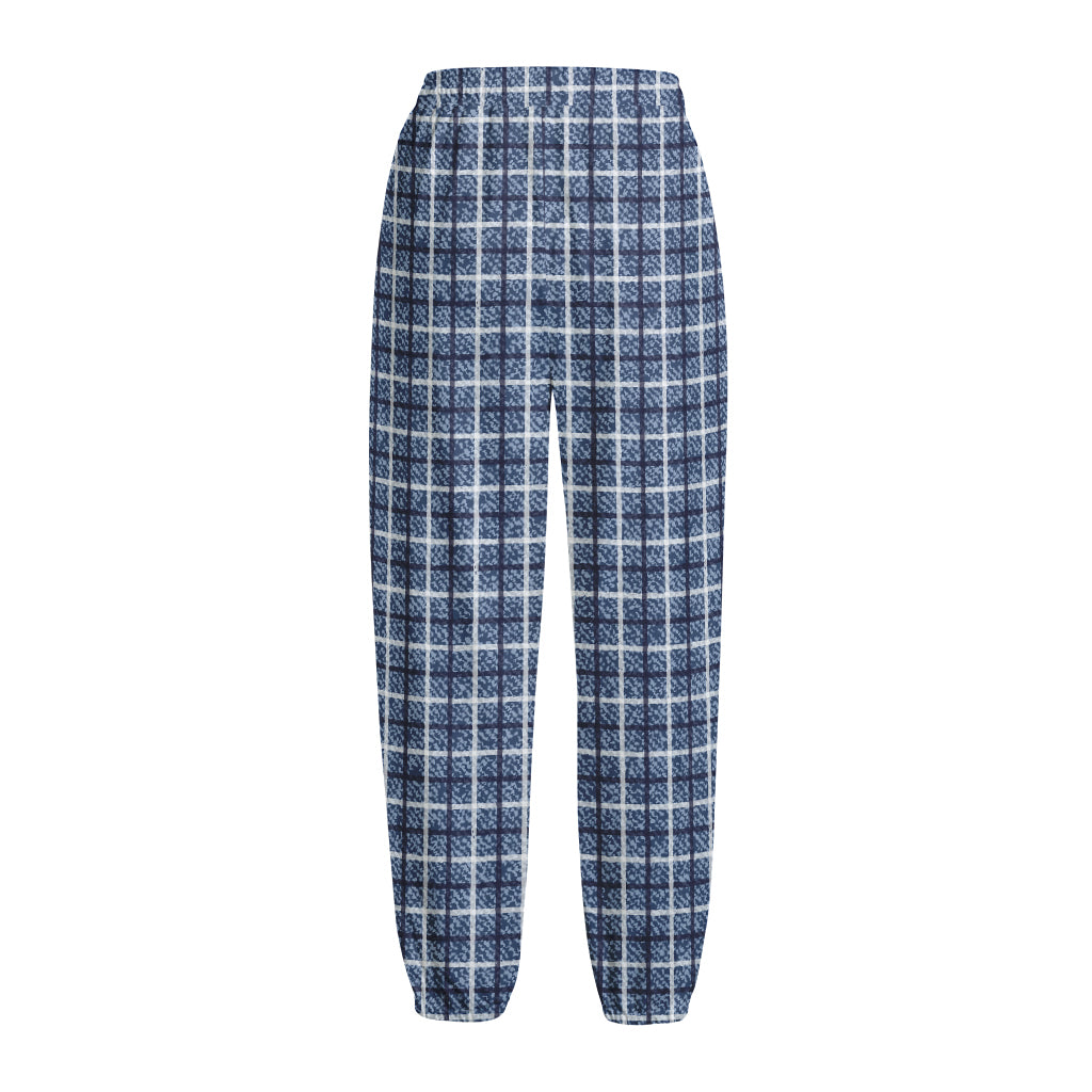 Denim Tattersall Pattern Print Fleece Lined Knit Pants