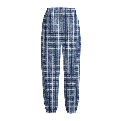 Denim Tattersall Pattern Print Fleece Lined Knit Pants