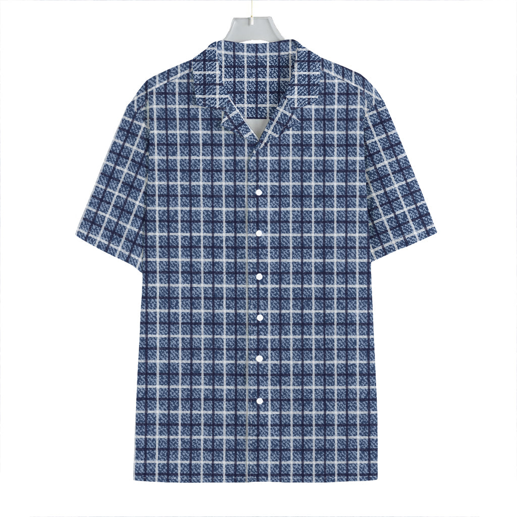 Denim Tattersall Pattern Print Hawaiian Shirt