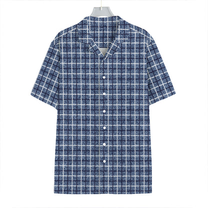 Denim Tattersall Pattern Print Hawaiian Shirt