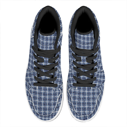 Denim Tattersall Pattern Print High Top Leather Sneakers