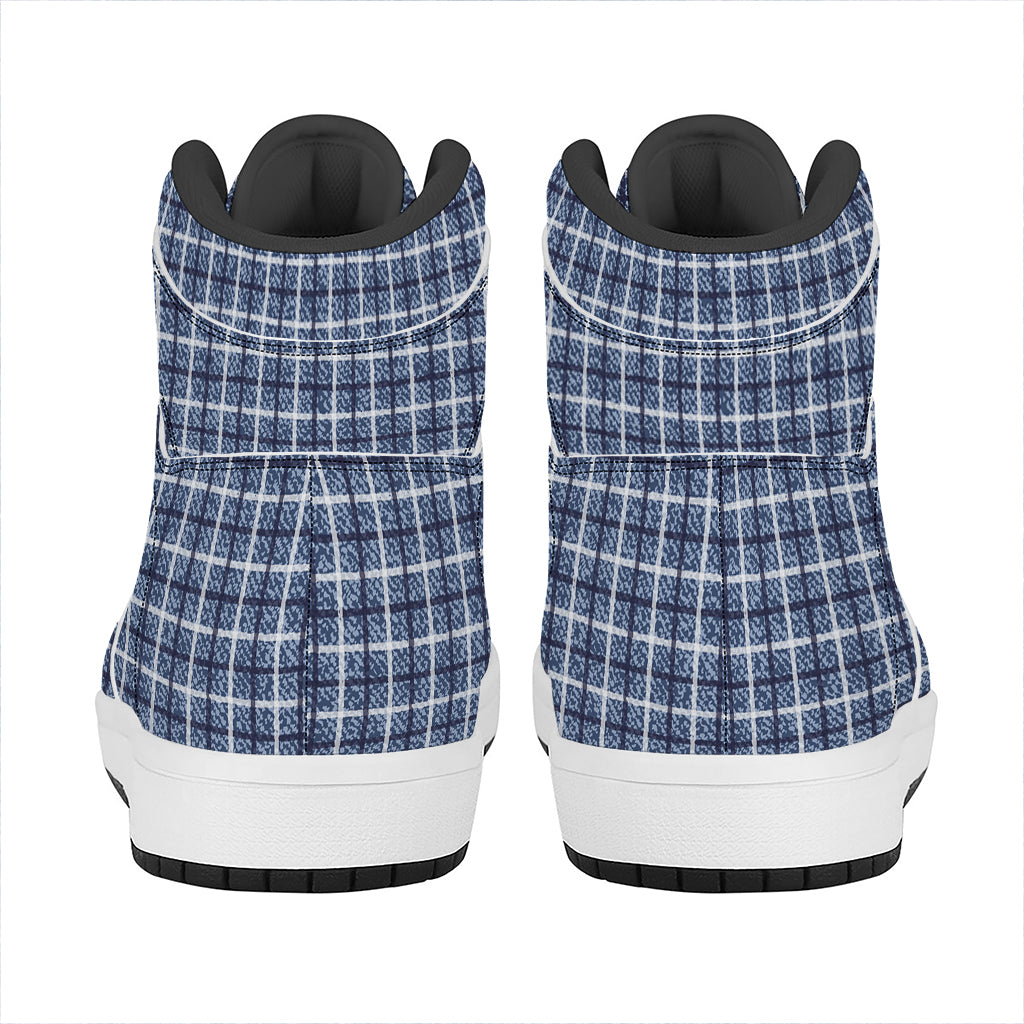 Denim Tattersall Pattern Print High Top Leather Sneakers