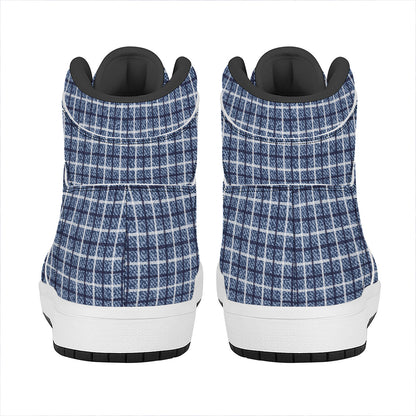 Denim Tattersall Pattern Print High Top Leather Sneakers