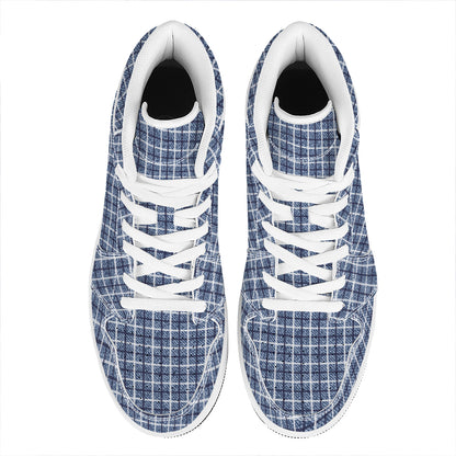 Denim Tattersall Pattern Print High Top Leather Sneakers