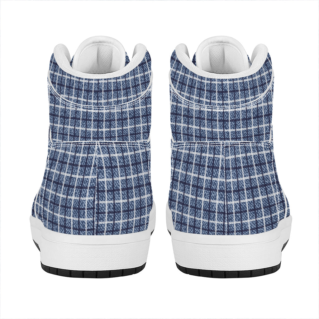Denim Tattersall Pattern Print High Top Leather Sneakers
