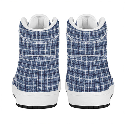 Denim Tattersall Pattern Print High Top Leather Sneakers