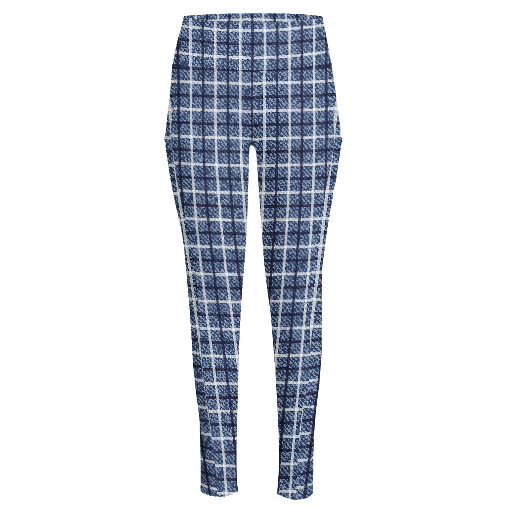 Denim Tattersall Pattern Print High-Waisted Pocket Leggings
