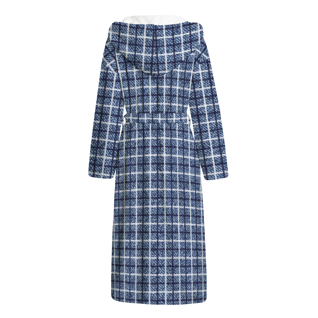 Denim Tattersall Pattern Print Hooded Bathrobe