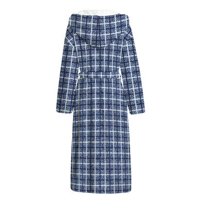 Denim Tattersall Pattern Print Hooded Bathrobe