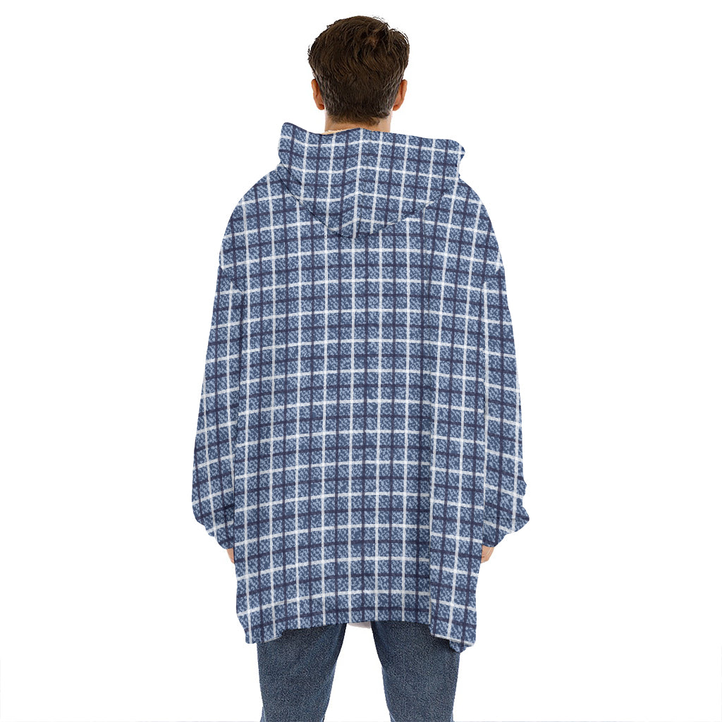 Denim Tattersall Pattern Print Hoodie Blanket