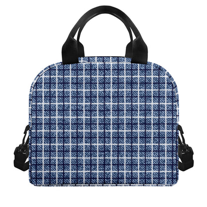 Denim Tattersall Pattern Print Insulated Lunch Bag