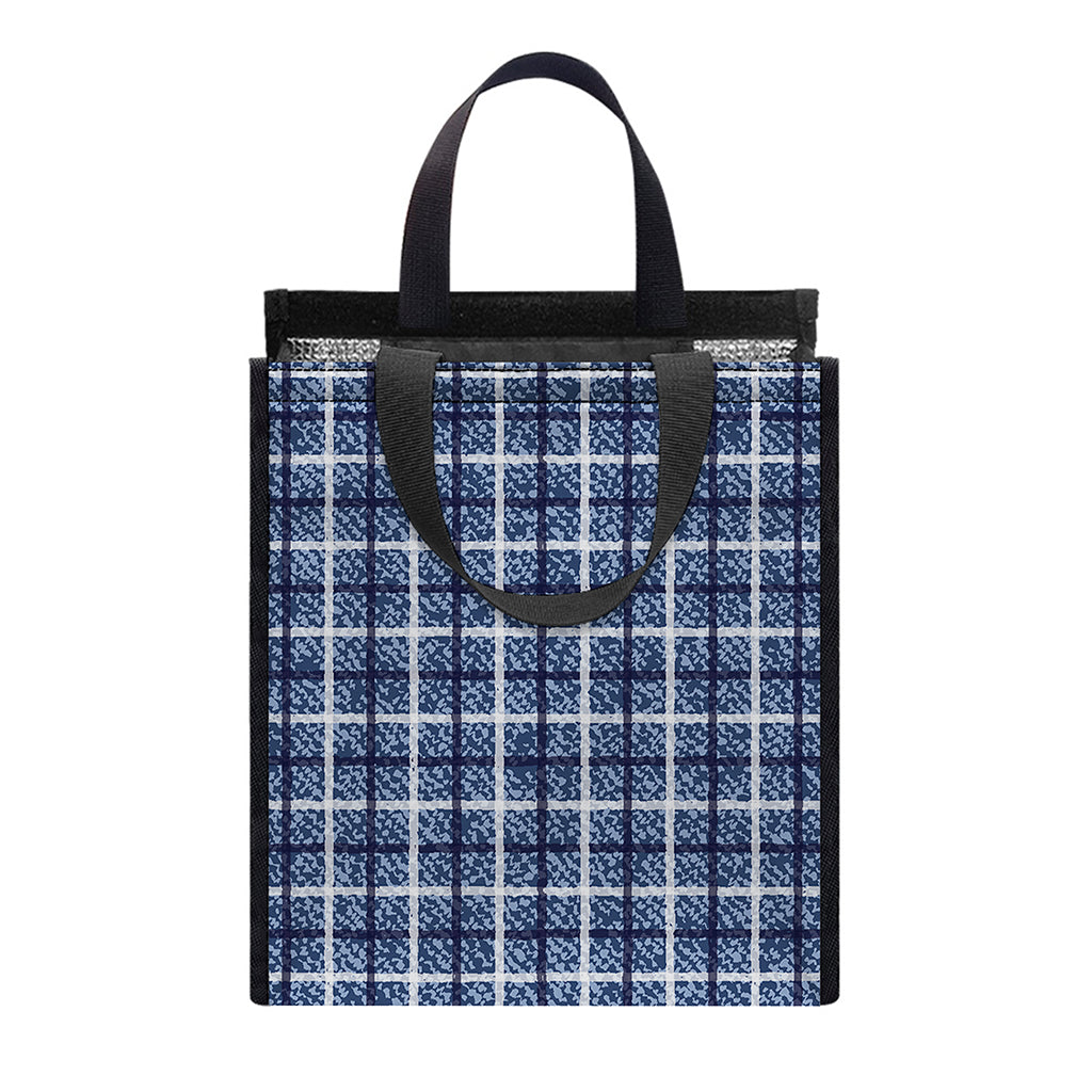 Denim Tattersall Pattern Print Insulated Lunch Tote