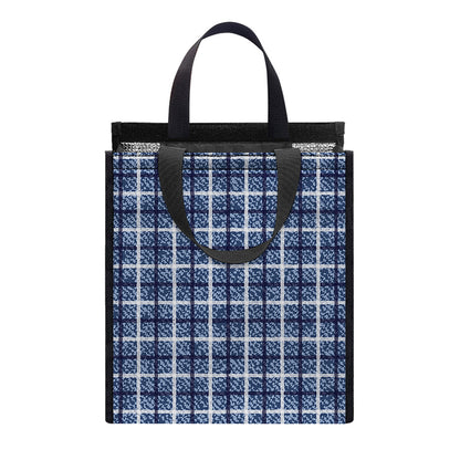 Denim Tattersall Pattern Print Insulated Lunch Tote