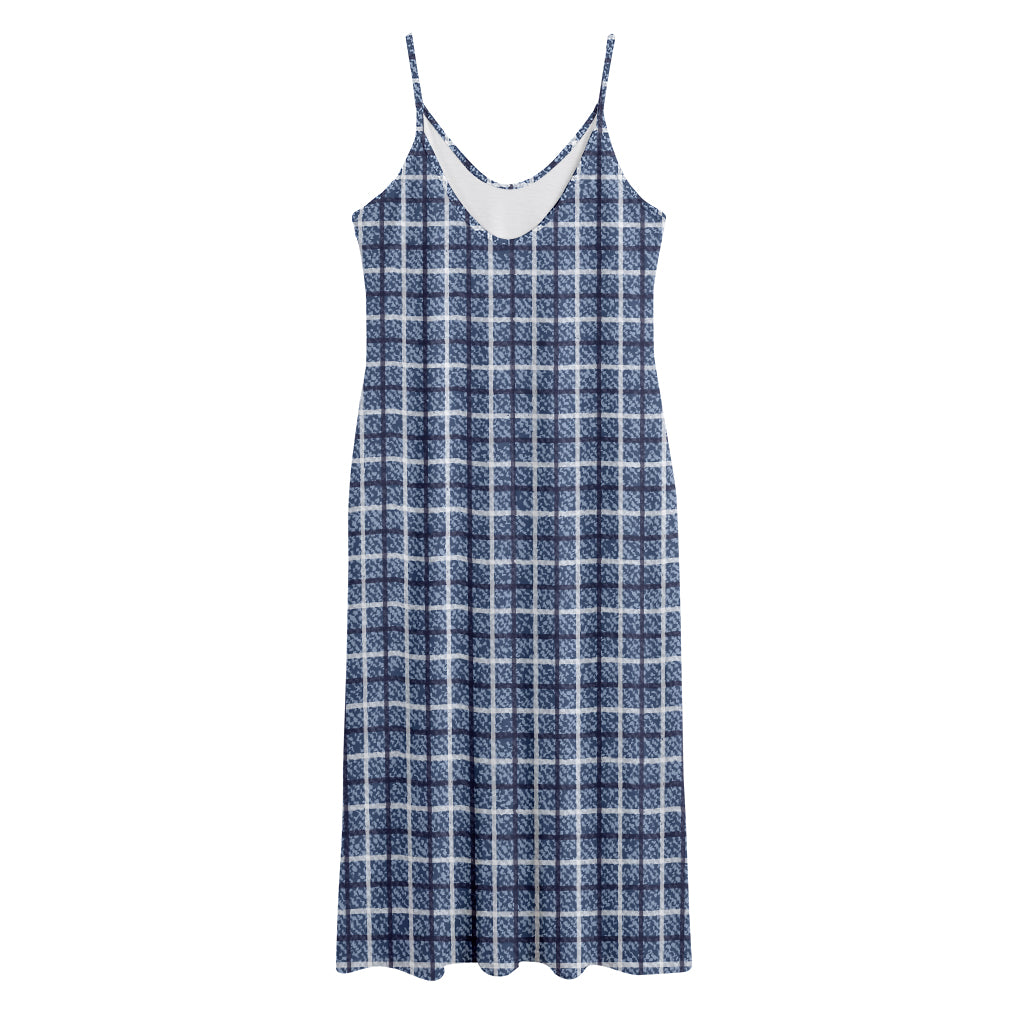 Denim Tattersall Pattern Print Jersey Midi Cami Dress