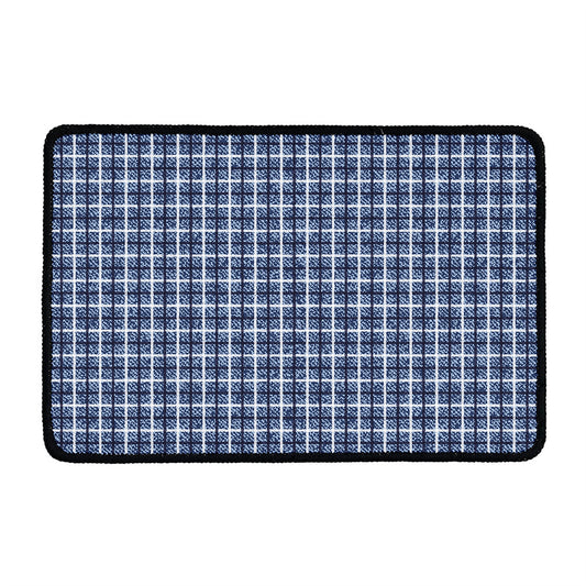 Denim Tattersall Pattern Print Kitchen Mat