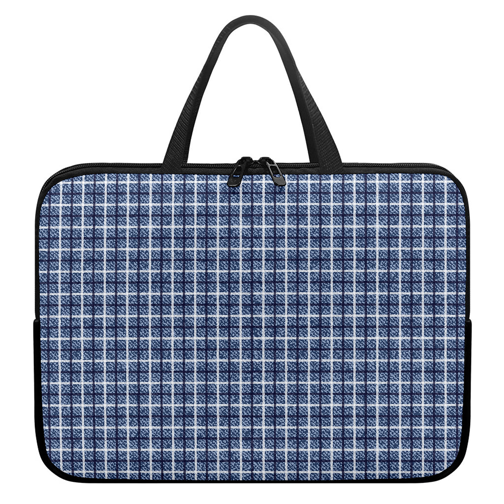 Denim Tattersall Pattern Print Laptop Sleeve With Handle