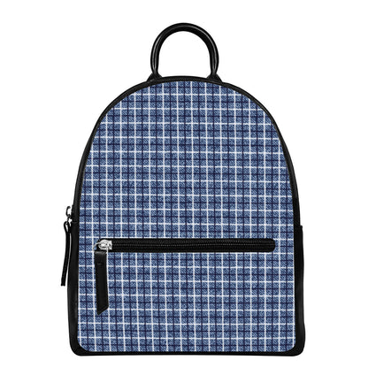 Denim Tattersall Pattern Print Leather Backpack