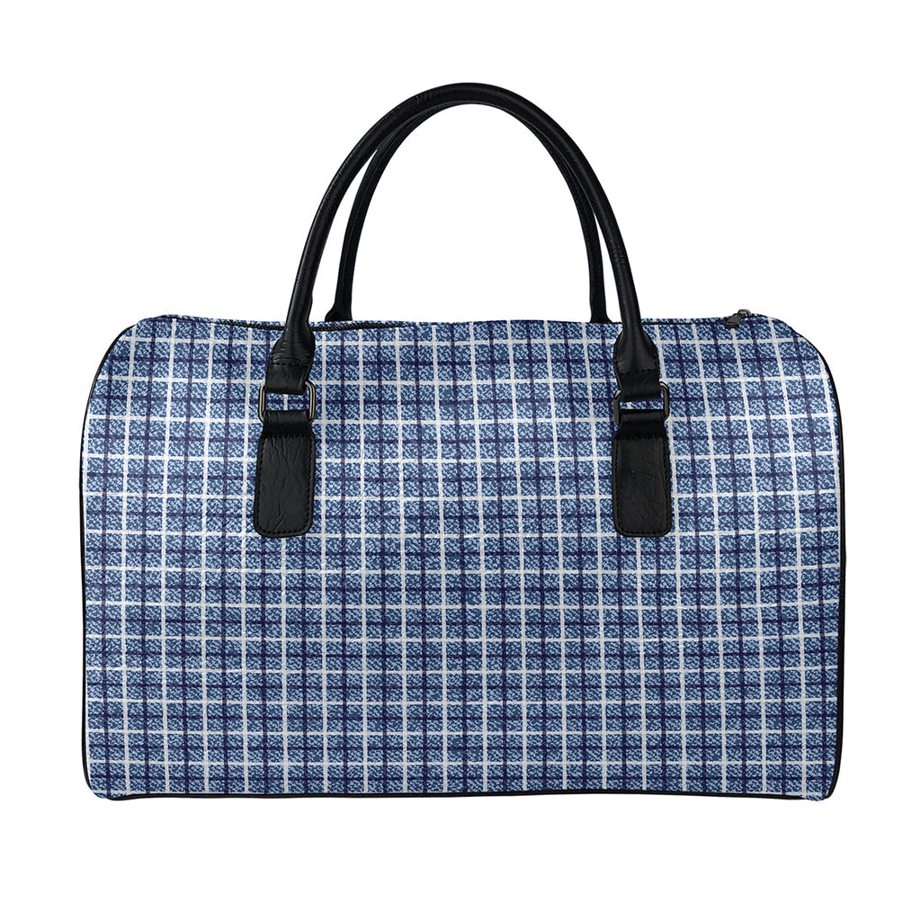 Denim Tattersall Pattern Print Leather Duffle Bag