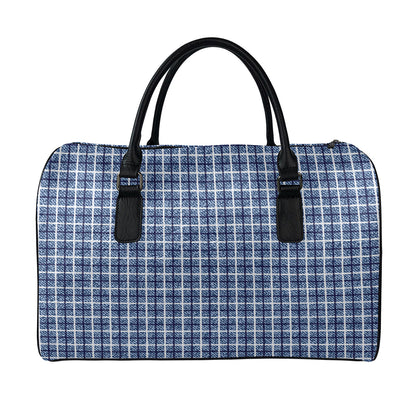 Denim Tattersall Pattern Print Leather Duffle Bag