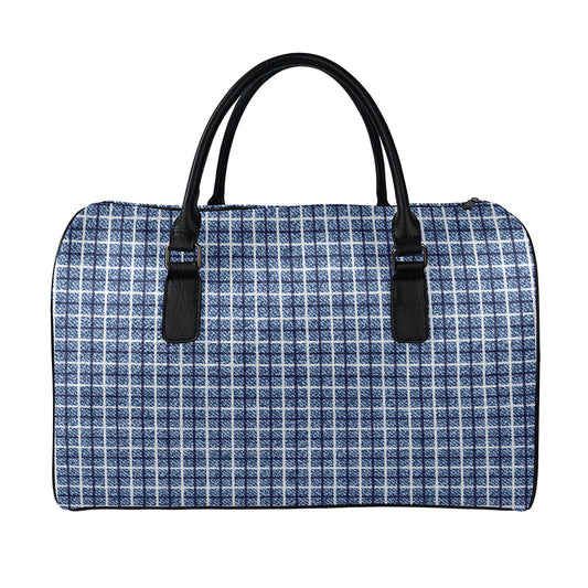 Denim Tattersall Pattern Print Leather Duffle Bag