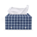 Denim Tattersall Pattern Print Leather Tissue Box Cover
