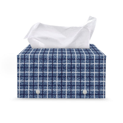 Denim Tattersall Pattern Print Leather Tissue Box Cover