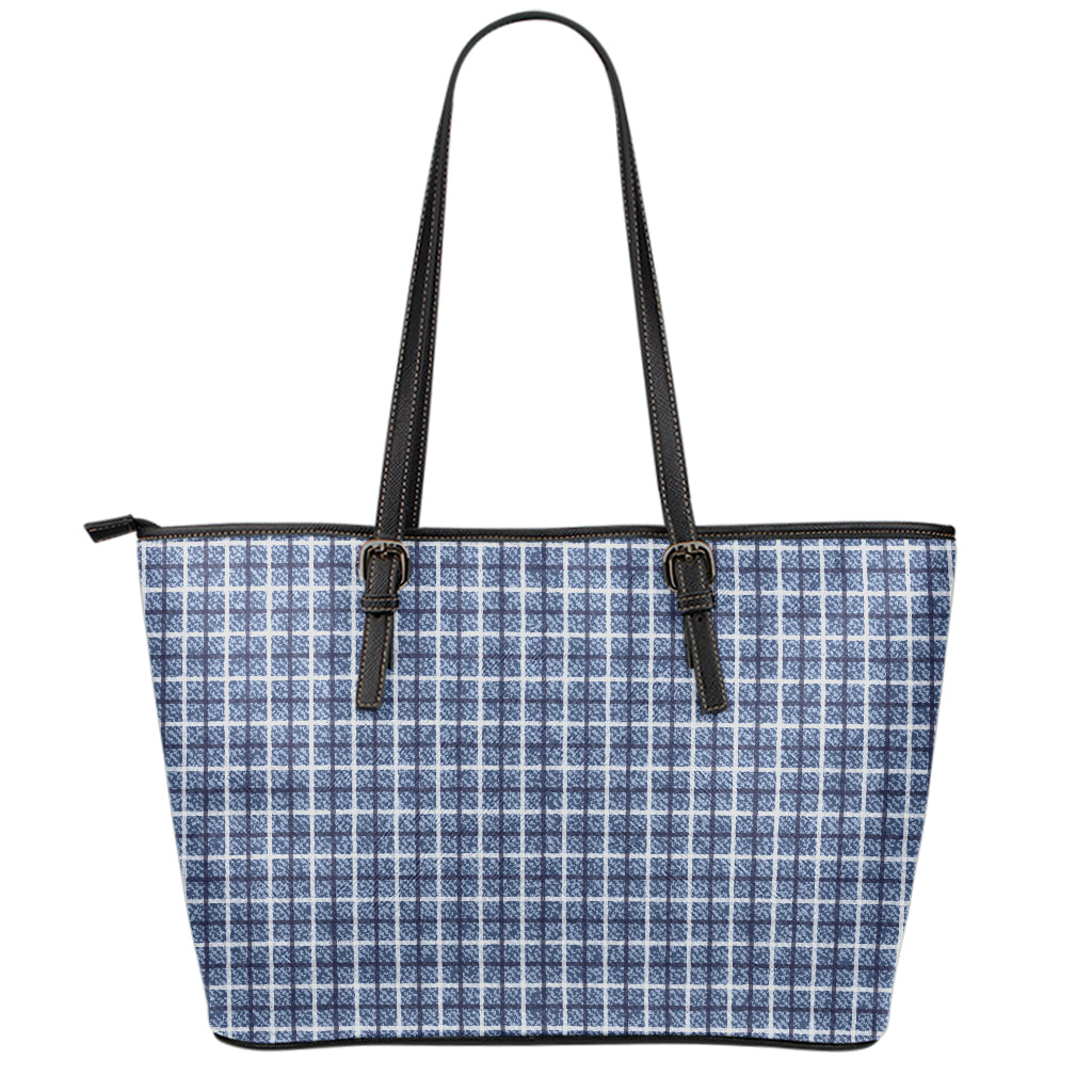 Denim Tattersall Pattern Print Leather Tote Bag