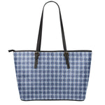 Denim Tattersall Pattern Print Leather Tote Bag