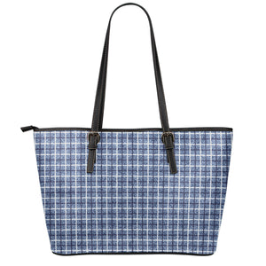 Denim Tattersall Pattern Print Leather Tote Bag