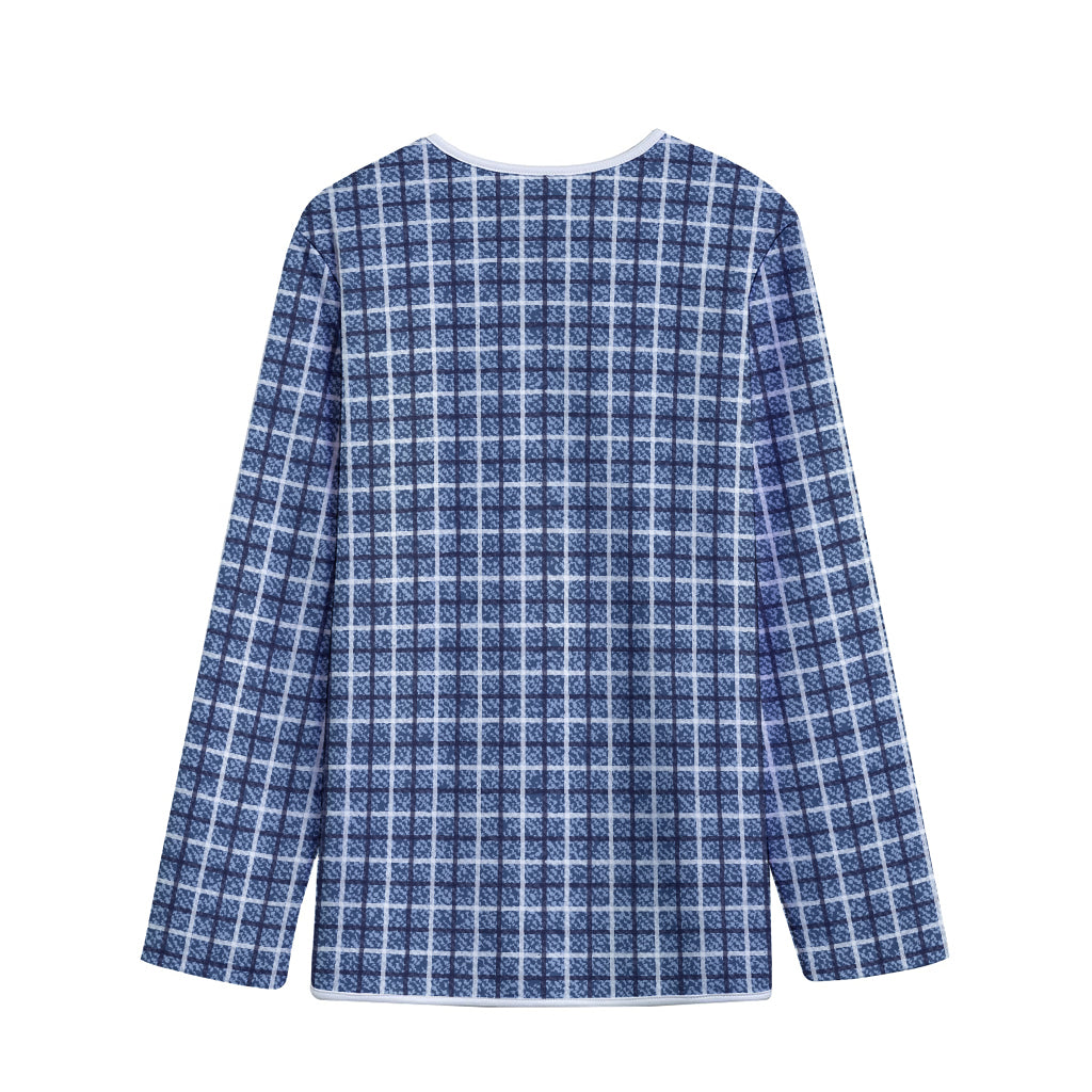 Denim Tattersall Pattern Print Long Sleeve Short Coat