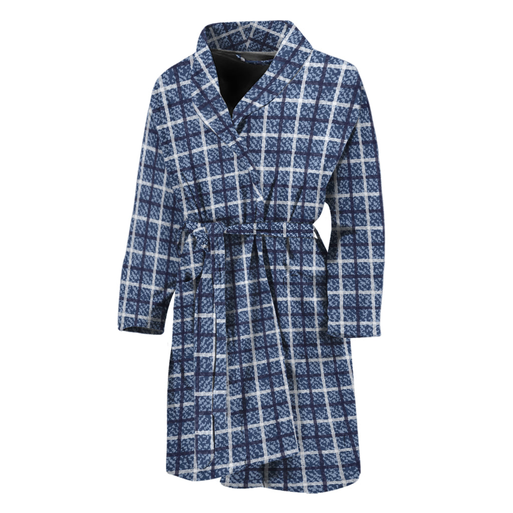 Denim Tattersall Pattern Print Men's Bathrobe