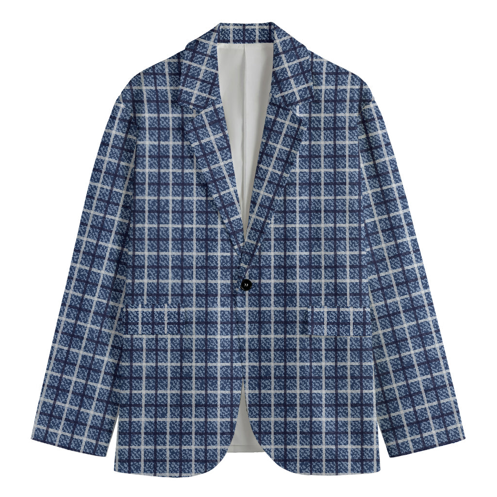 Denim Tattersall Pattern Print Men's Blazer