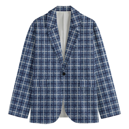 Denim Tattersall Pattern Print Men's Blazer