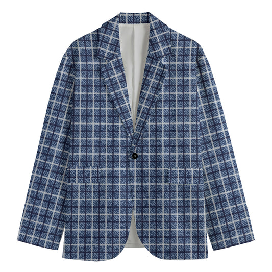 Denim Tattersall Pattern Print Men's Blazer
