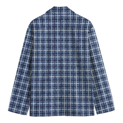 Denim Tattersall Pattern Print Men's Blazer