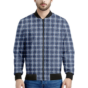 Denim Tattersall Pattern Print Men's Bomber Jacket