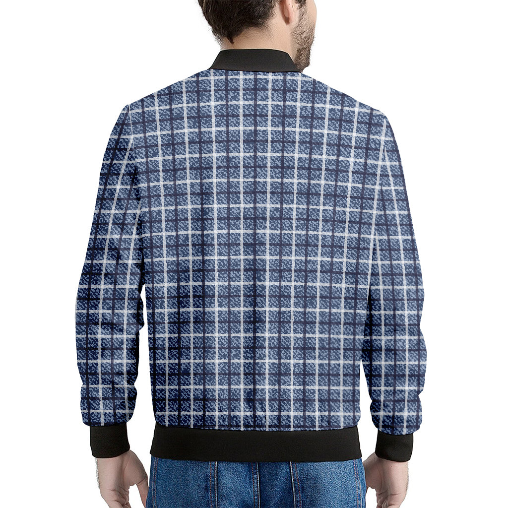 Denim Tattersall Pattern Print Men's Bomber Jacket