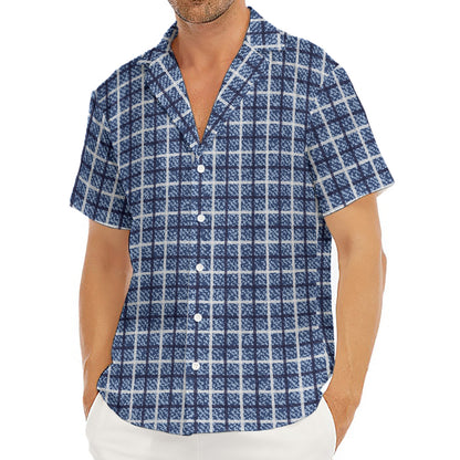 Denim Tattersall Pattern Print Men's Deep V-Neck Shirt