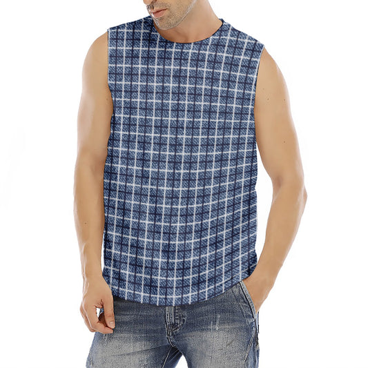 Denim Tattersall Pattern Print Men's Fitness Tank Top