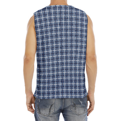 Denim Tattersall Pattern Print Men's Fitness Tank Top